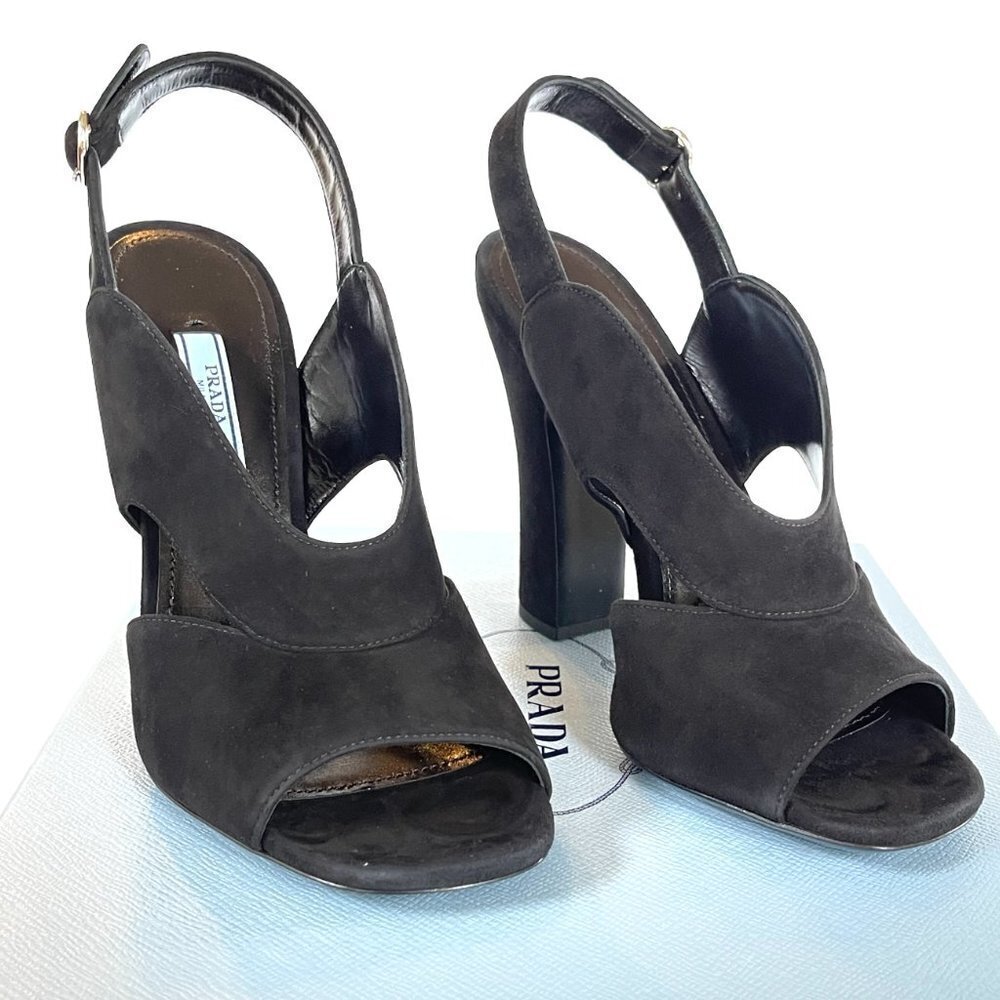 Prada Collection 1X890L Comoscio Women's Black Suede High‎ Heel shoes, 38.5 - Picture 3 of 13
